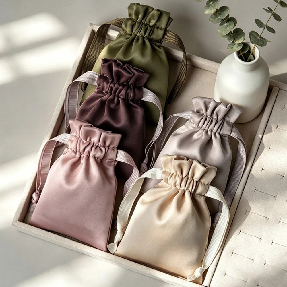 Silk Drawstring Bag for Wedding Favors Gift Cosmetic Candy Packaging Satin Pouch Pocket Print LOGO