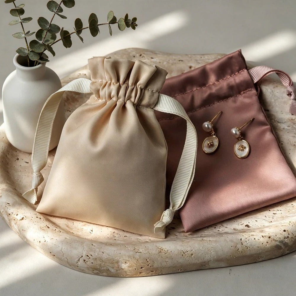 Silk Drawstring Bag for Wedding Favors Gift Cosmetic Candy Packaging Satin Pouch Pocket Print LOGO