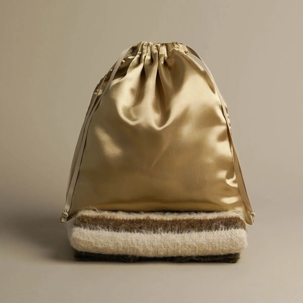Silk Satin Drawstring Bag Clothing Jewelry Skincare Wigs Packaging Bag Storage Bag Elegant Brown Customized Logo