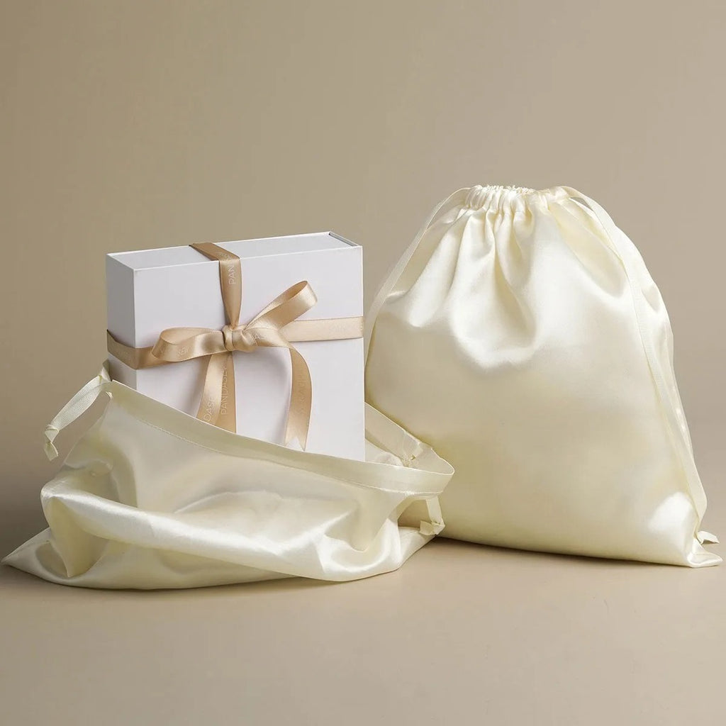 Silk Satin Drawstring Bag Clothing Jewelry Skincare Wigs Packaging Bag Storage Bag Elegant Brown Customized Logo