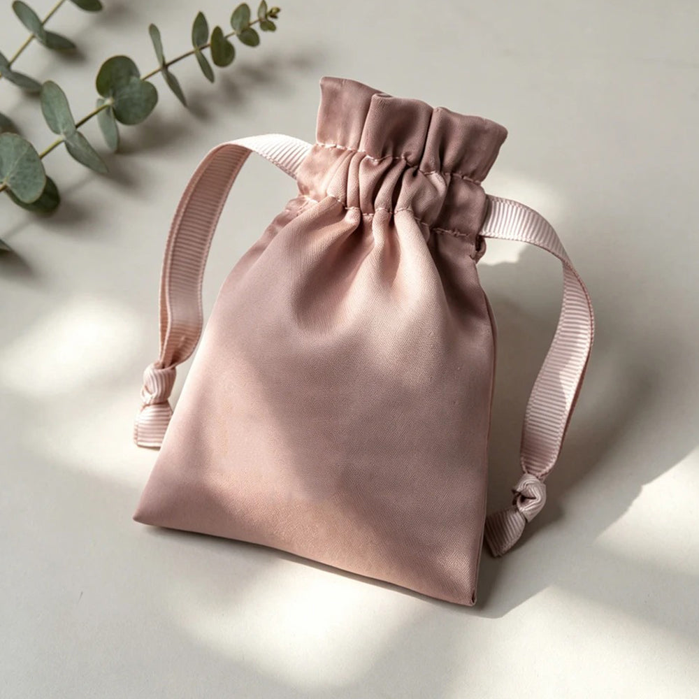 Silk Drawstring Bag for Wedding Favors Gift Cosmetic Candy Packaging Satin Pouch Pocket Print LOGO