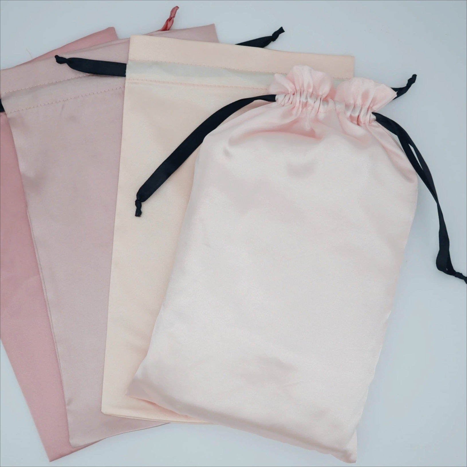 Pink Silk Satin Packaging Bags for Jewelry/Hair Wig/Cosmetic/Product, Custom Size/Logo