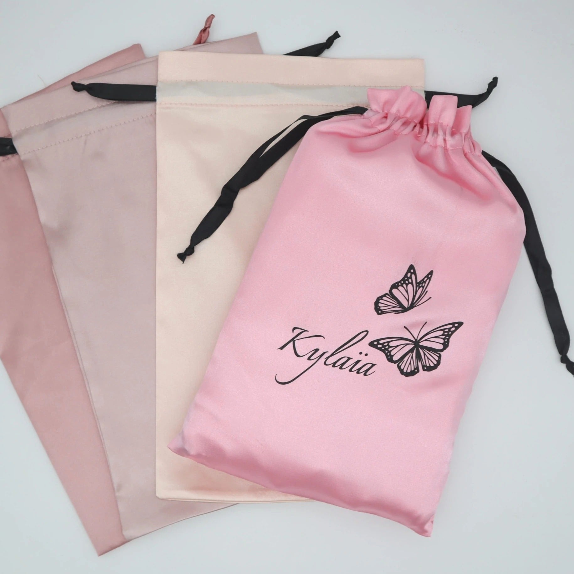Pink Silk Satin Packaging Bags for Jewelry/Hair Wig/Cosmetic/Product, Custom Size/Logo
